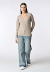 Maglia scollo a V a treccia in cotone e cashmere