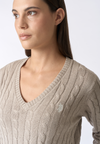 Maglia scollo a V a treccia in cotone e cashmere