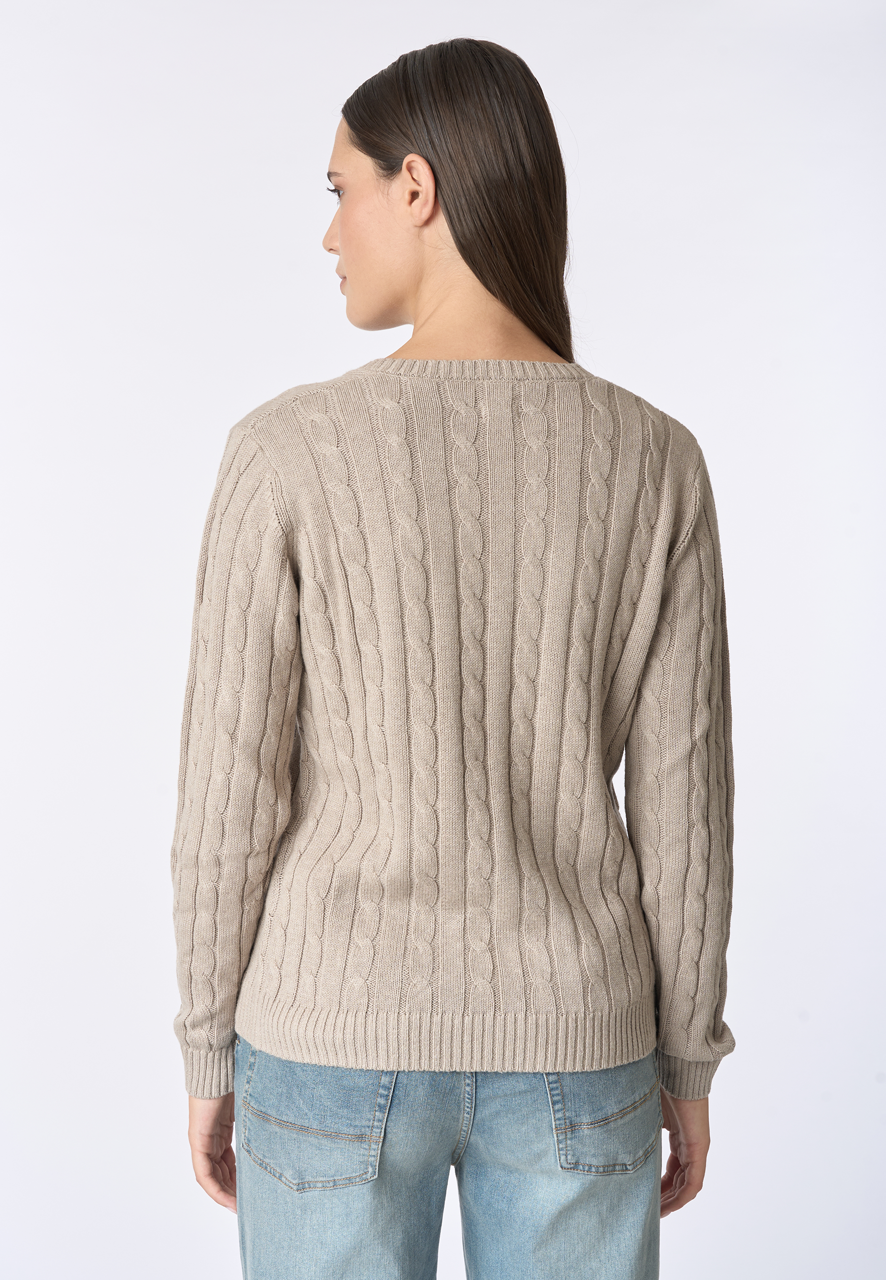 Maglia scollo a V a treccia in cotone e cashmere