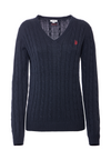 Maglia scollo a V a treccia in cotone e cashmere