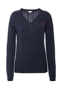 Maglia scollo a V a treccia in cotone e cashmere