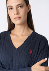 Maglia scollo a V a treccia in cotone e cashmere
