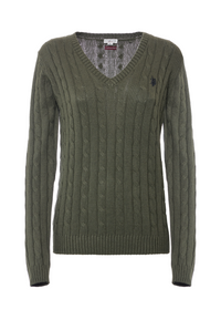 Maglia scollo a V a treccia in cotone e cashmere