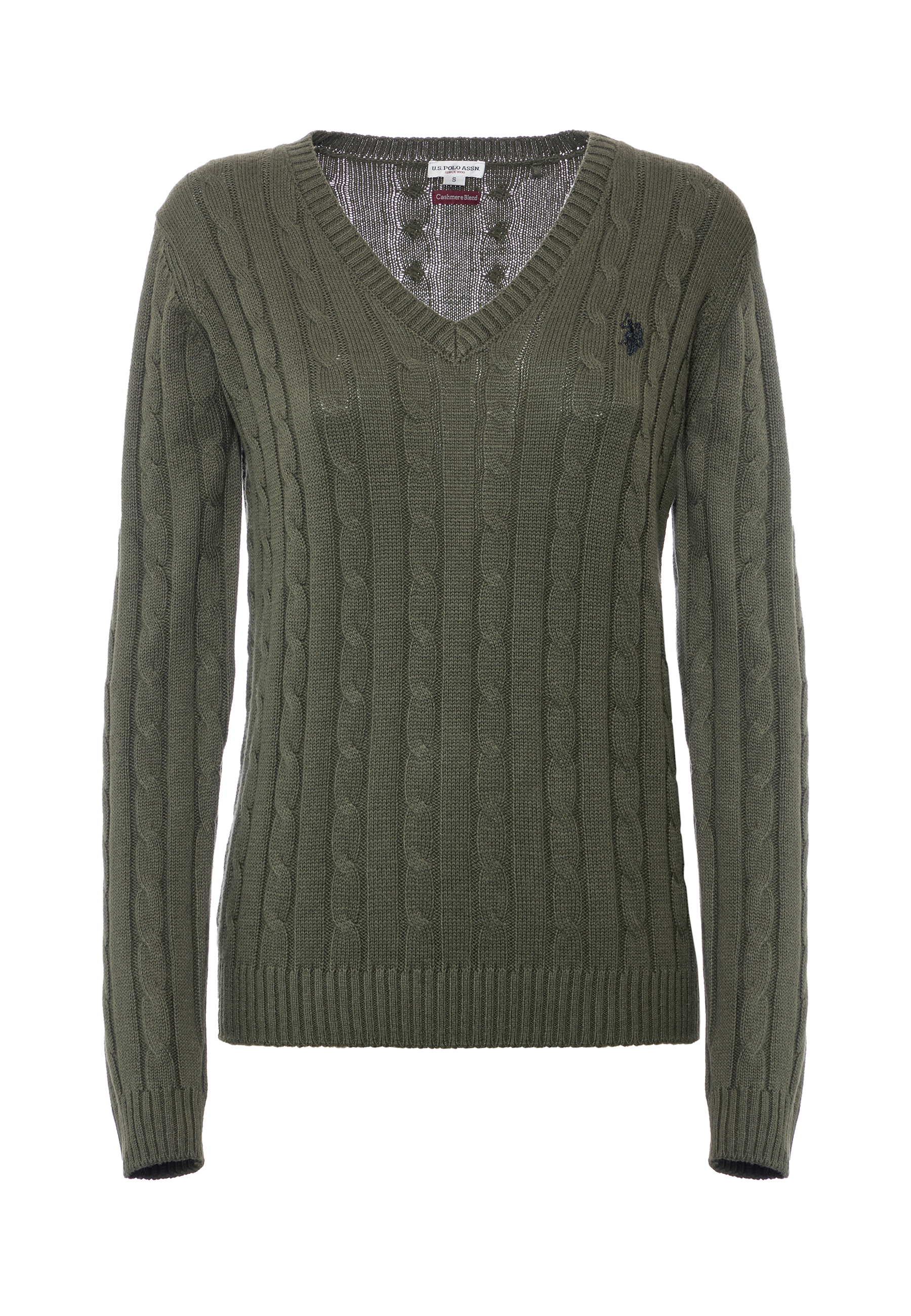 Maglia scollo a V a treccia in cotone e cashmere