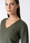 Maglia scollo a V a treccia in cotone e cashmere