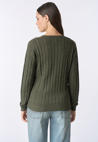 Maglia scollo a V a treccia in cotone e cashmere