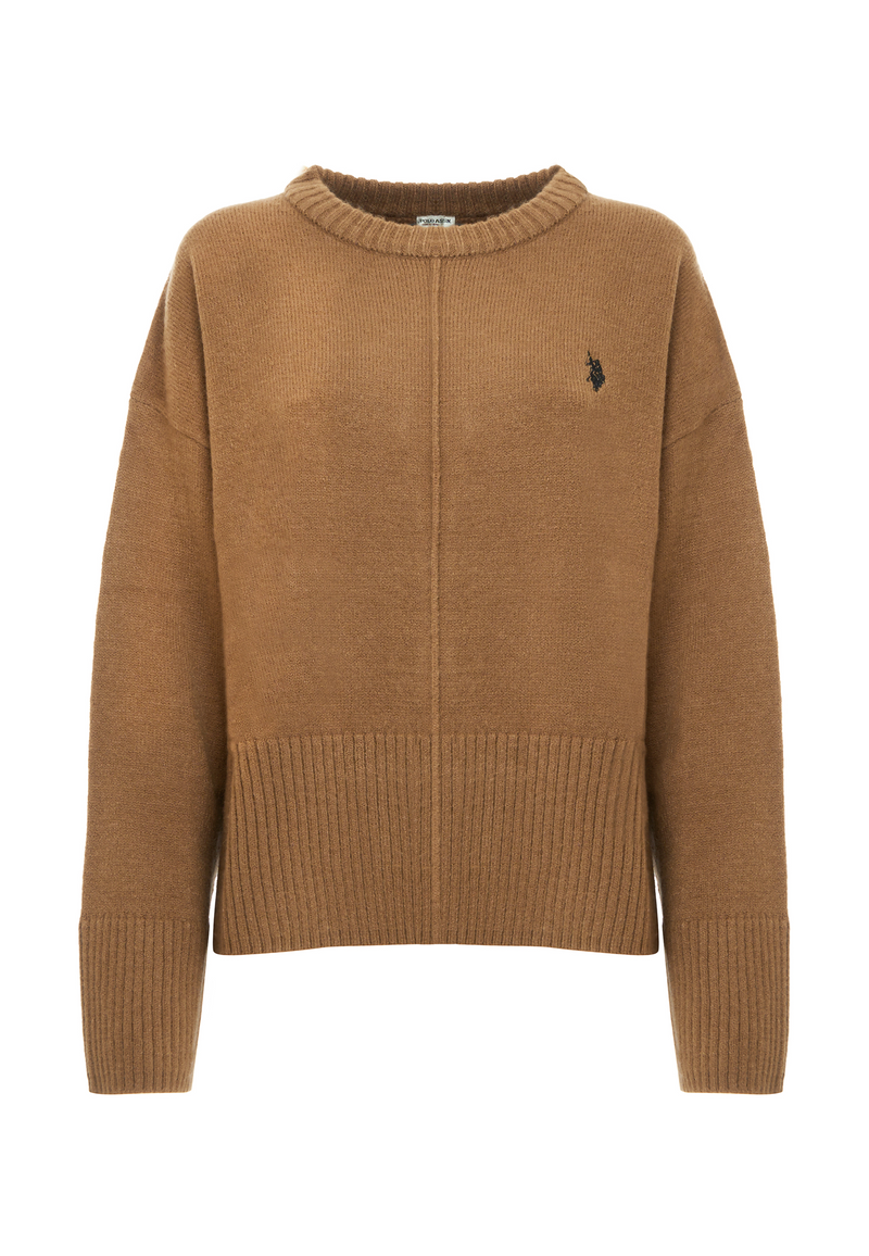 Maglia girocollo con spalla bassa e spacchi laterali