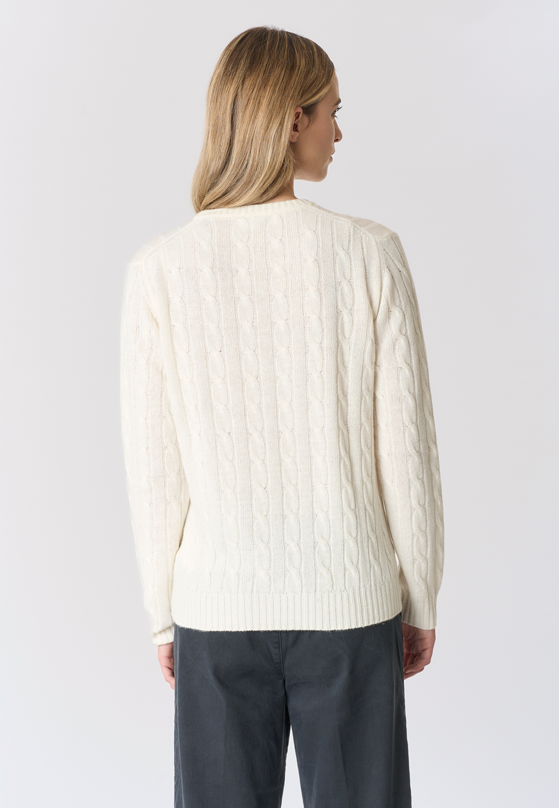 Maglia girocollo misto lana a treccia