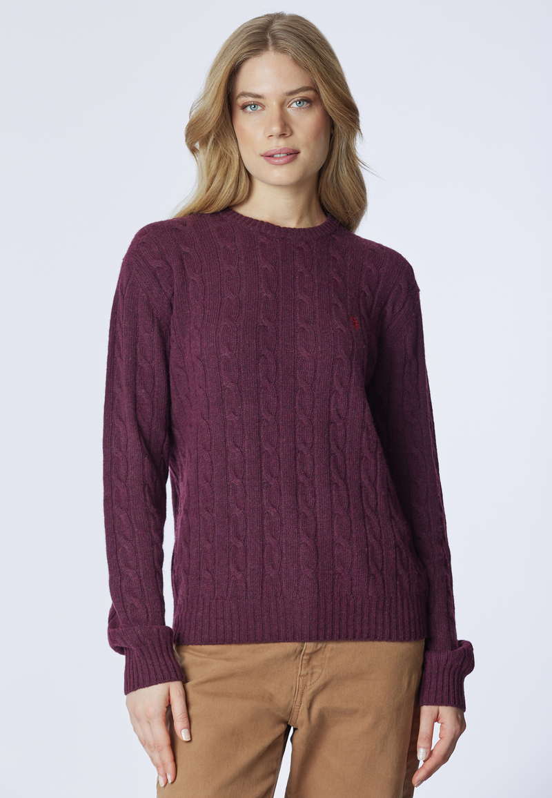 Maglia girocollo misto lana a treccia