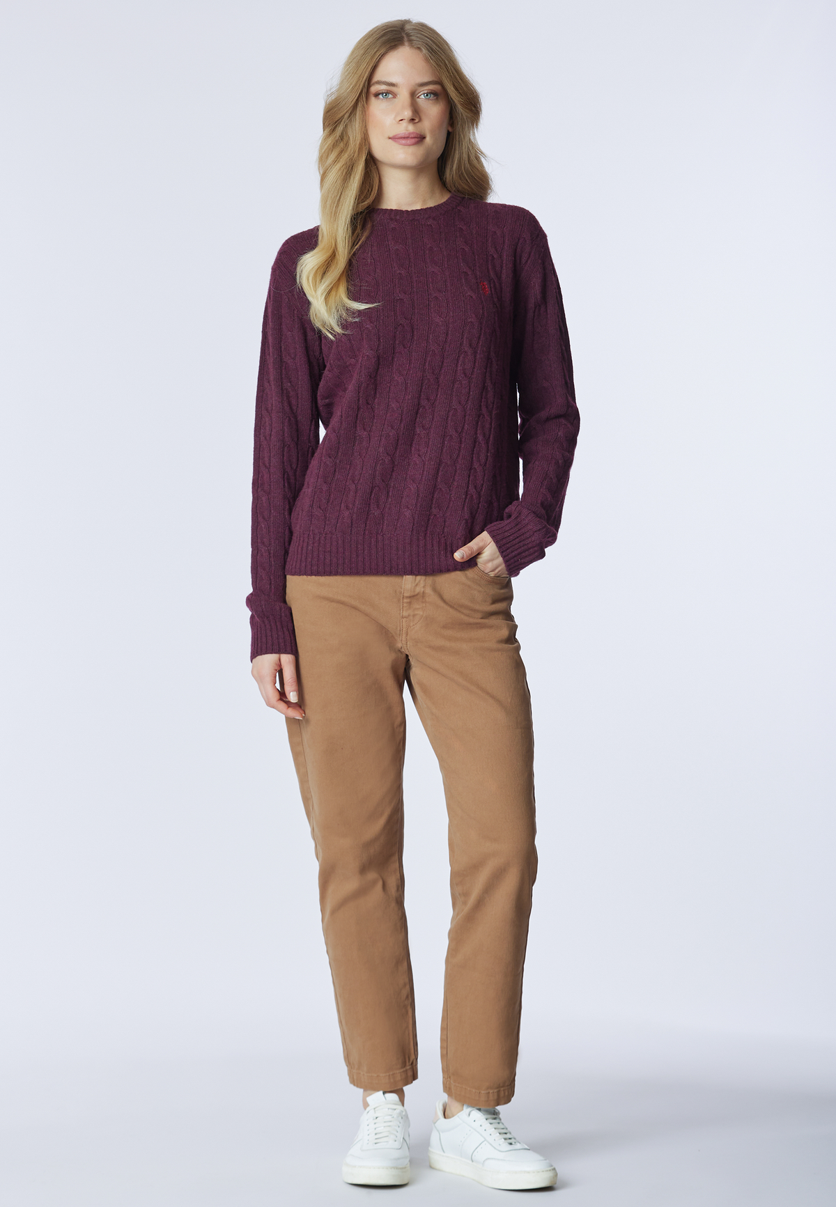 Maglia girocollo misto lana a treccia