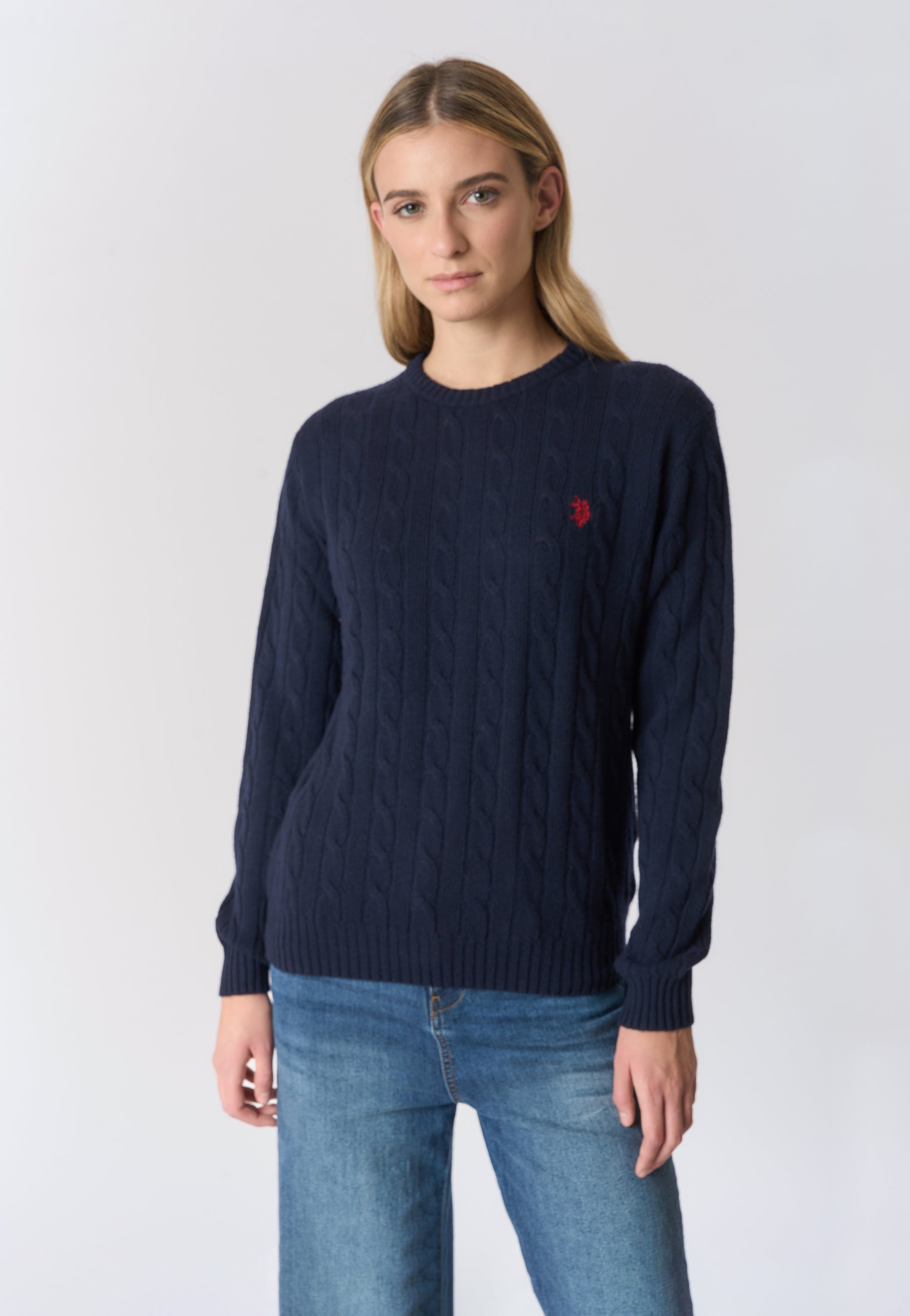 Maglia girocollo misto lana a treccia