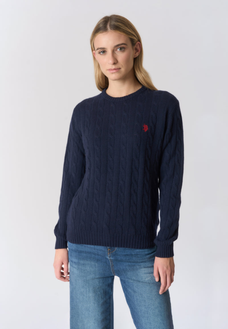 Maglia girocollo misto lana a treccia