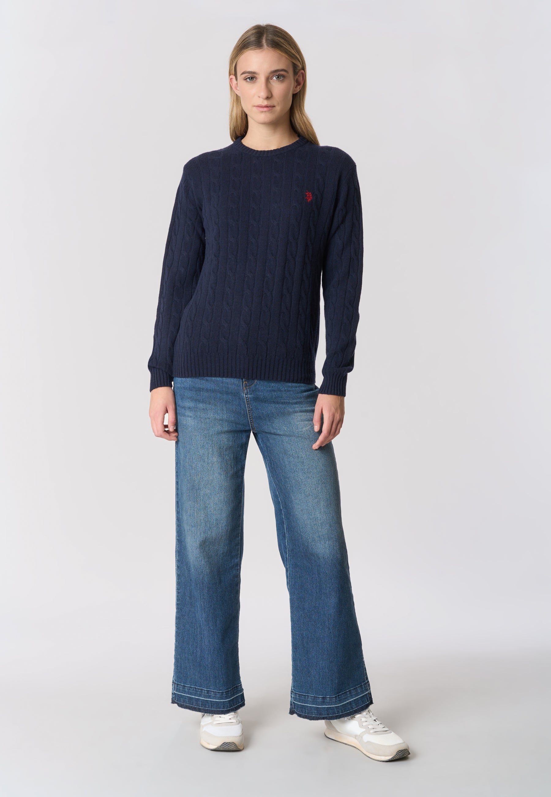 Maglia girocollo misto lana a treccia