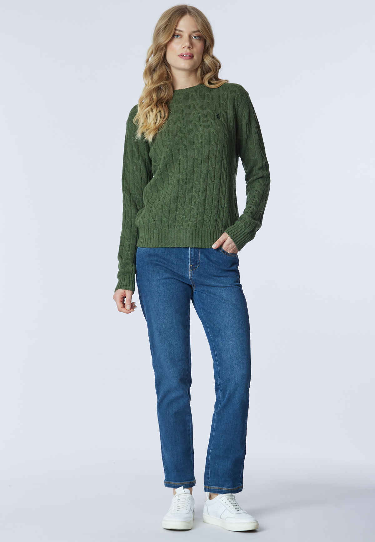 Maglia girocollo misto lana a treccia