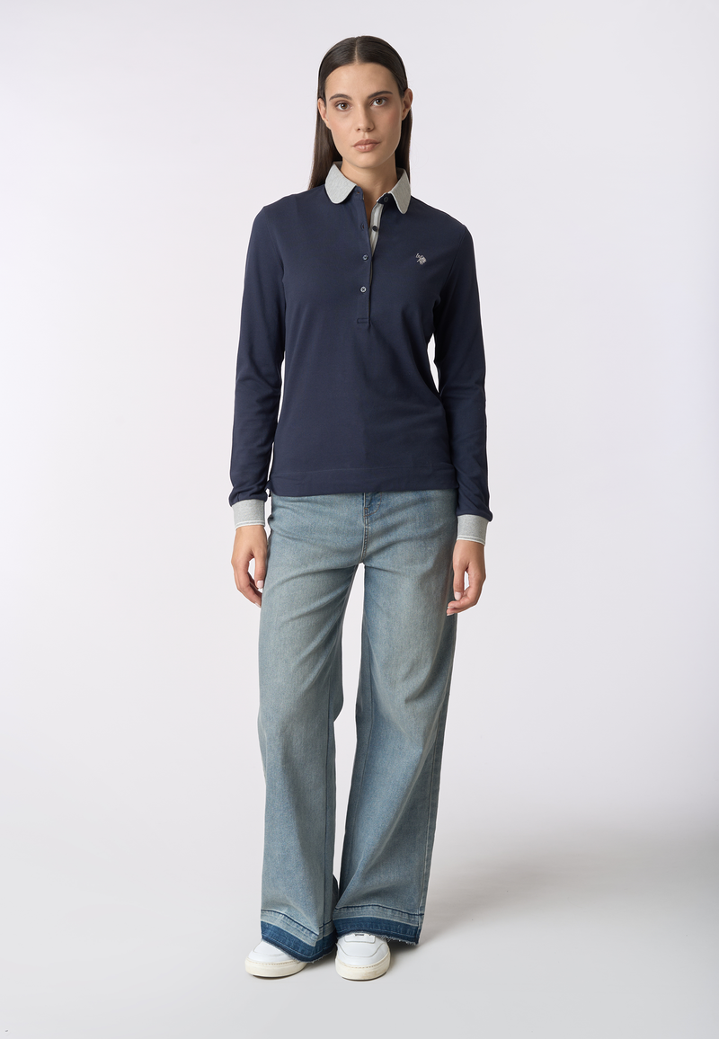 Polo shirt a maniche lunghe micro piquet stretch