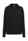Polo shirt a maniche lunghe con scollo a v in misto cotone e modale