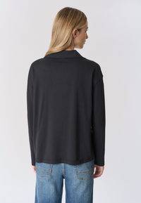 Polo shirt a maniche lunghe con scollo a v in misto cotone e modale