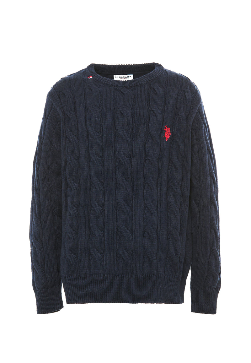 Maglia girocollo a treccia con logo