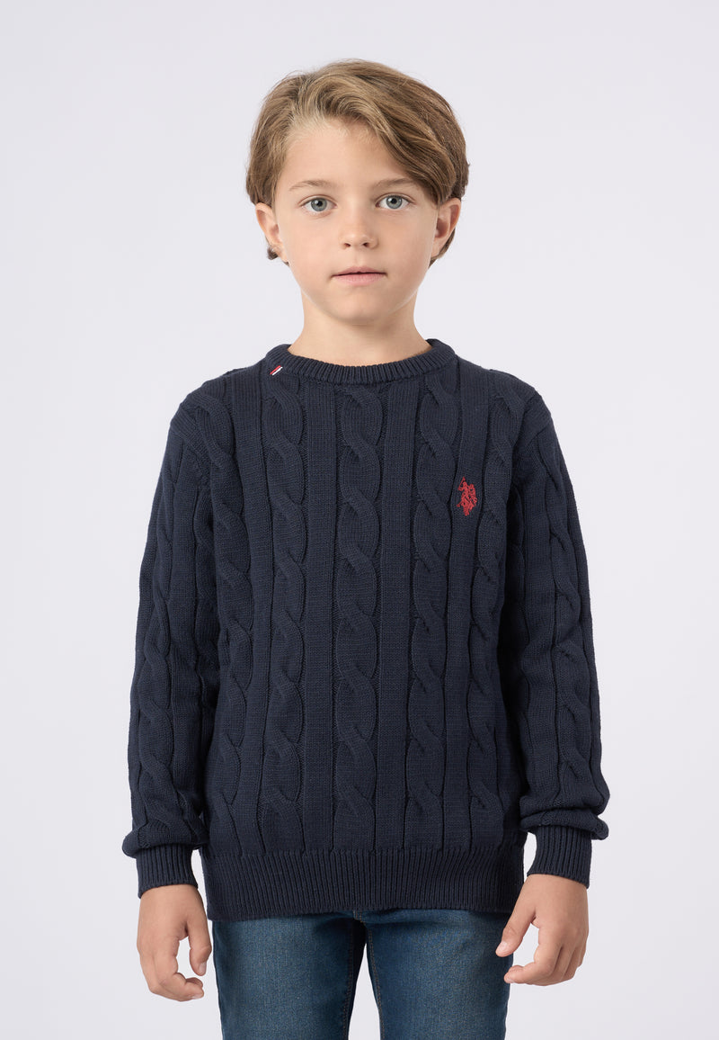 Maglia girocollo a treccia con logo