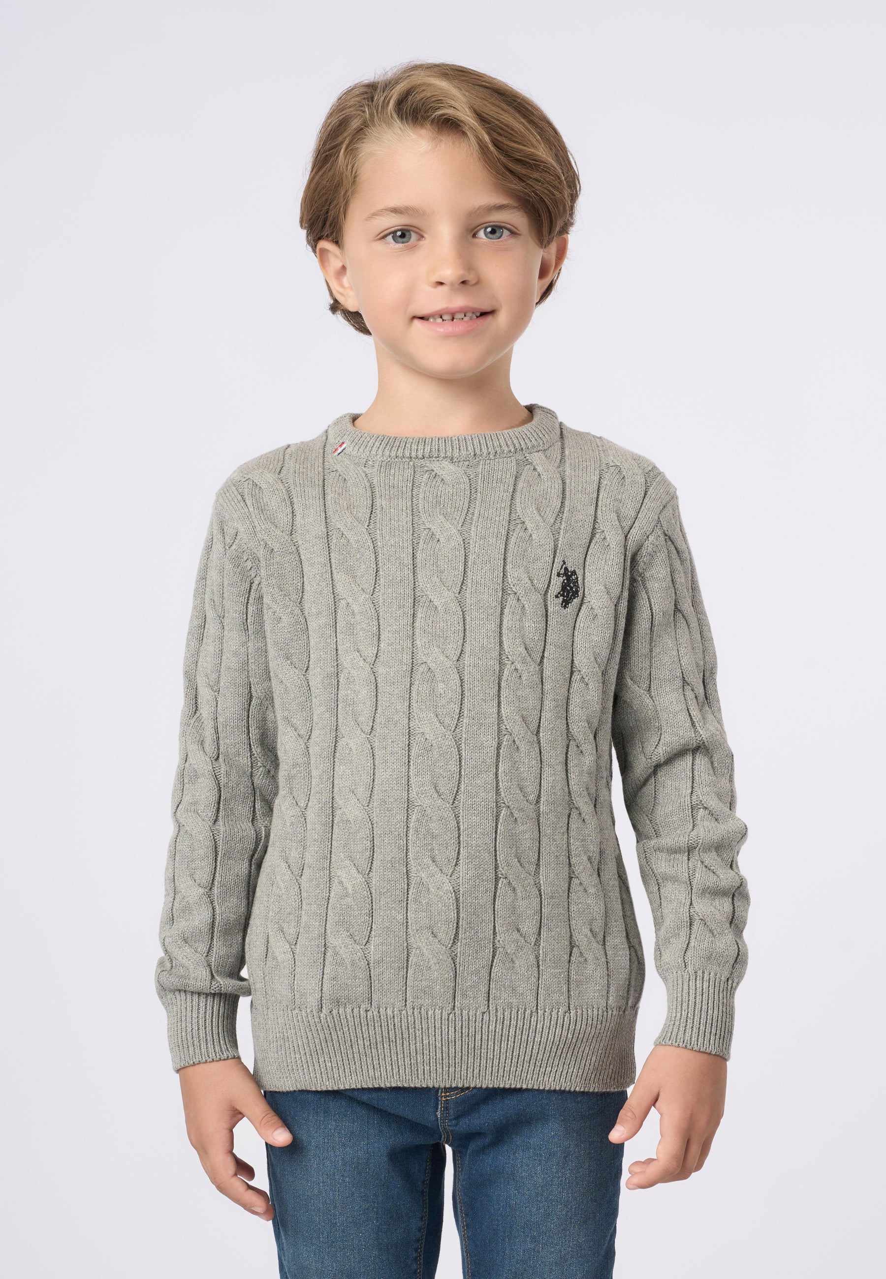 Maglia girocollo a treccia con logo