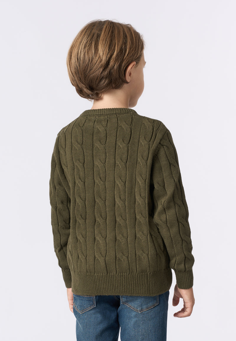 Maglia girocollo a treccia con logo