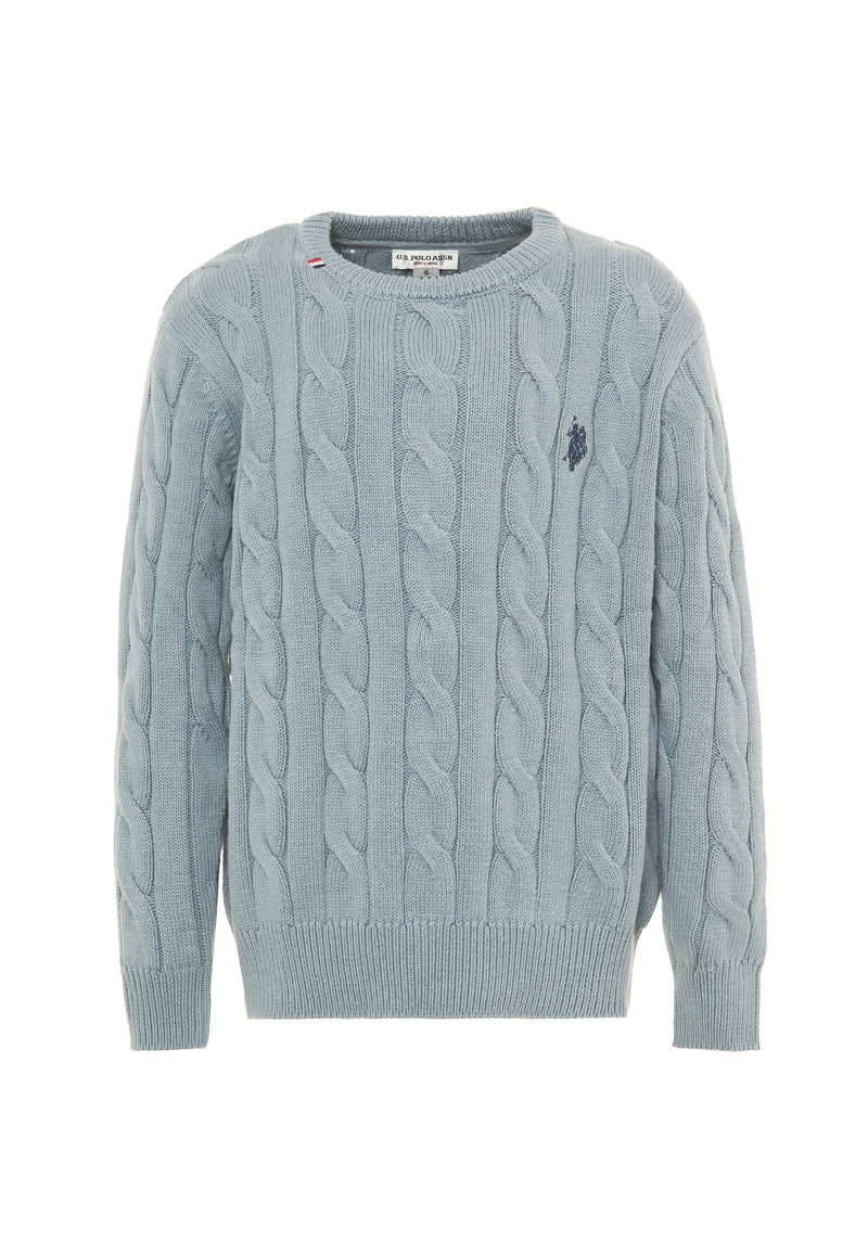 Maglia girocollo a treccia con logo