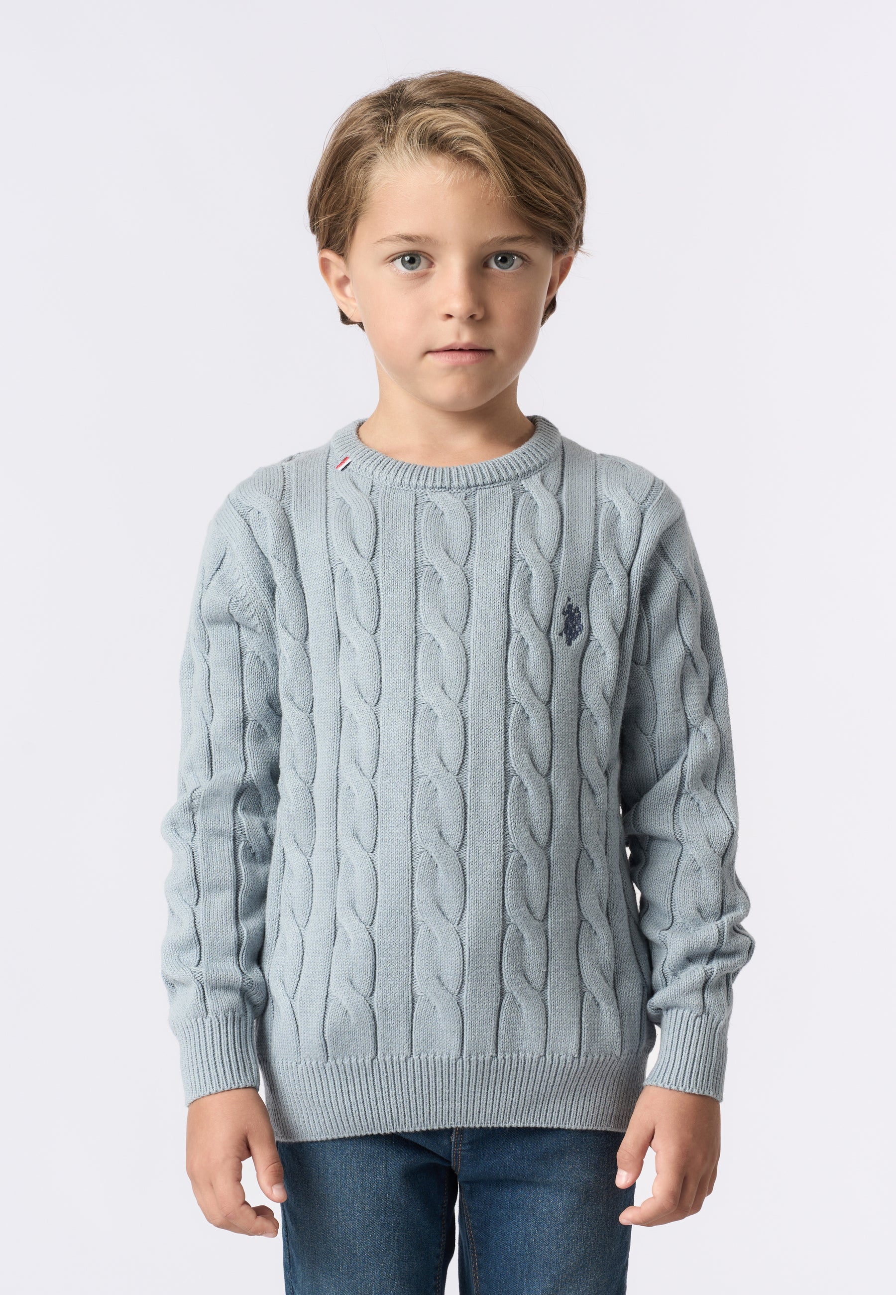 Maglia girocollo a treccia con logo