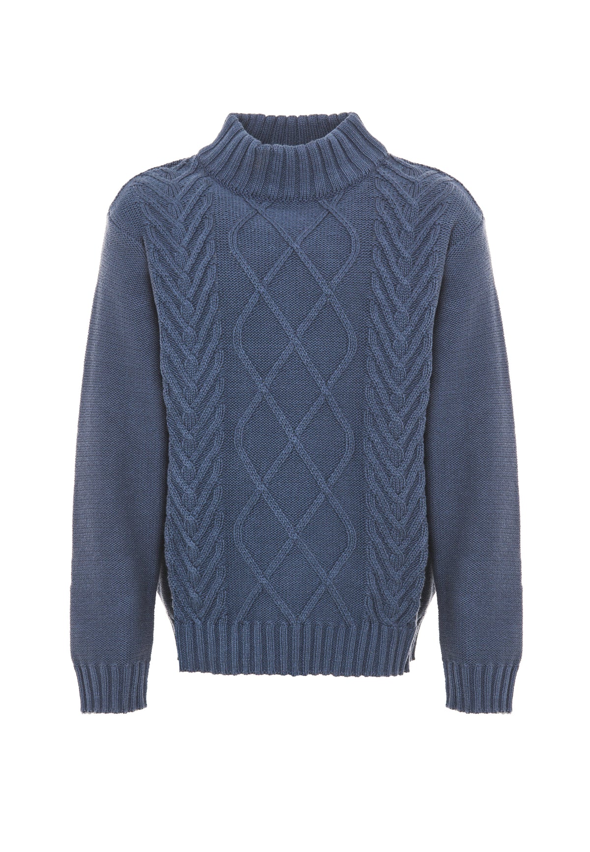 Maglia collo a lupetto lavorazione a treccia