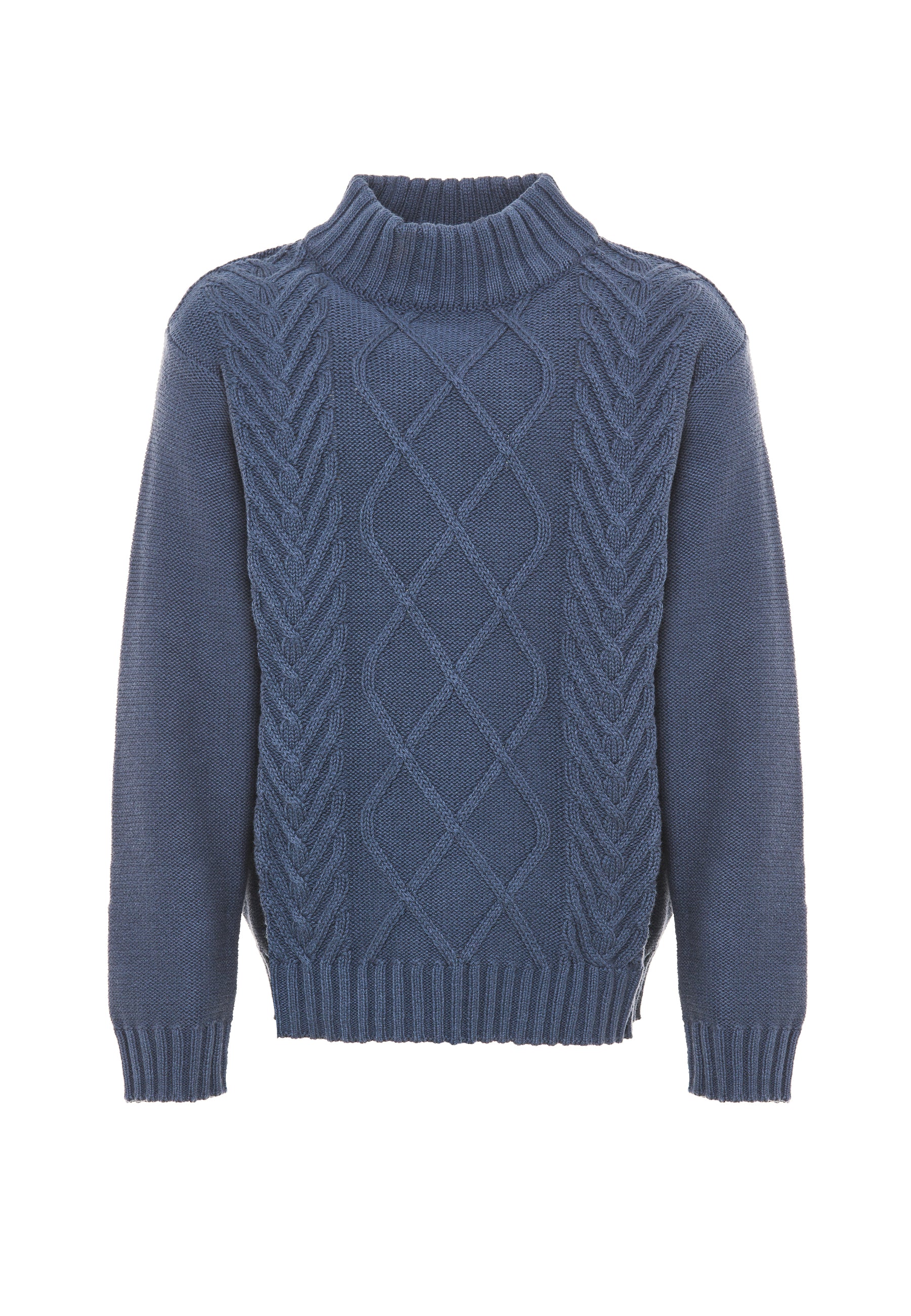 Maglia collo a lupetto lavorazione a treccia