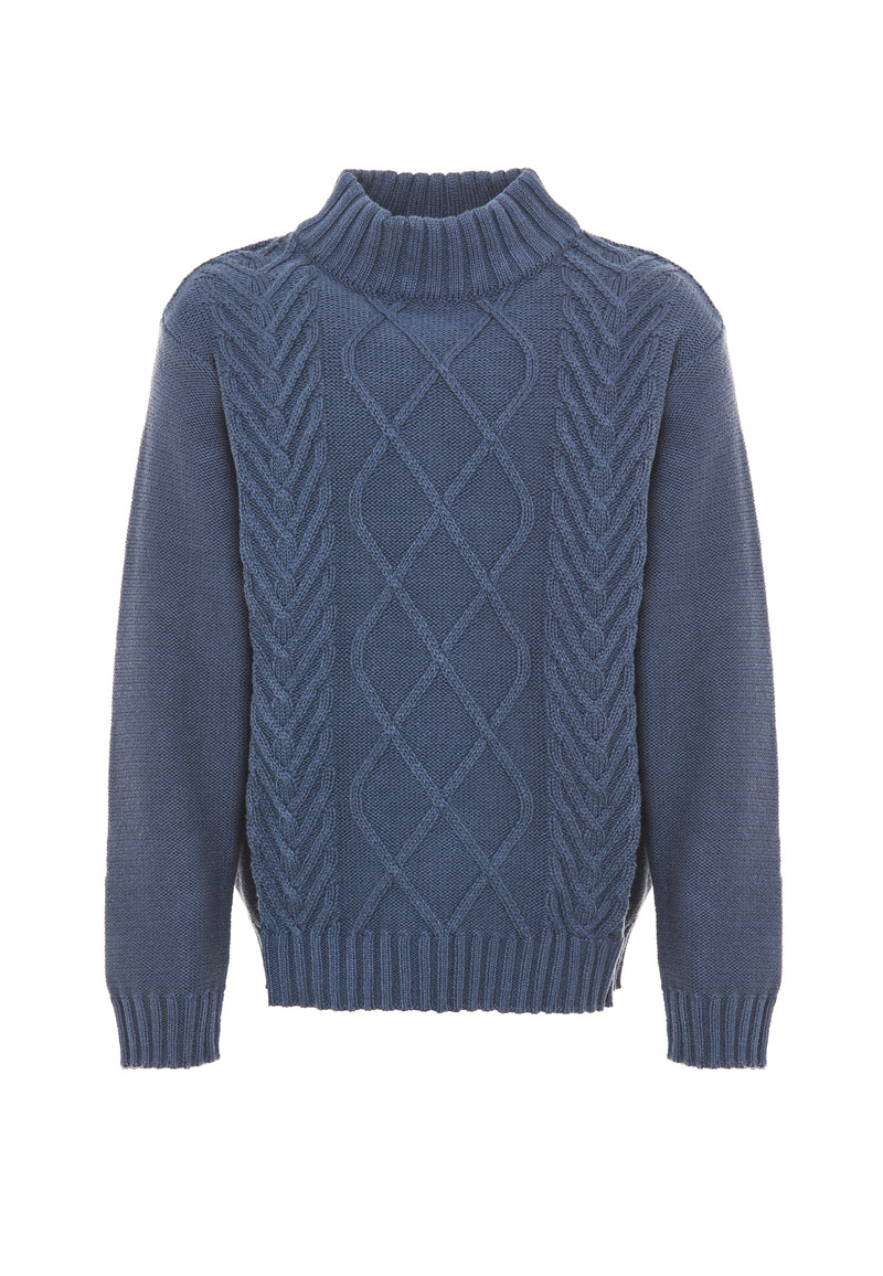 Maglia collo a lupetto lavorazione a treccia