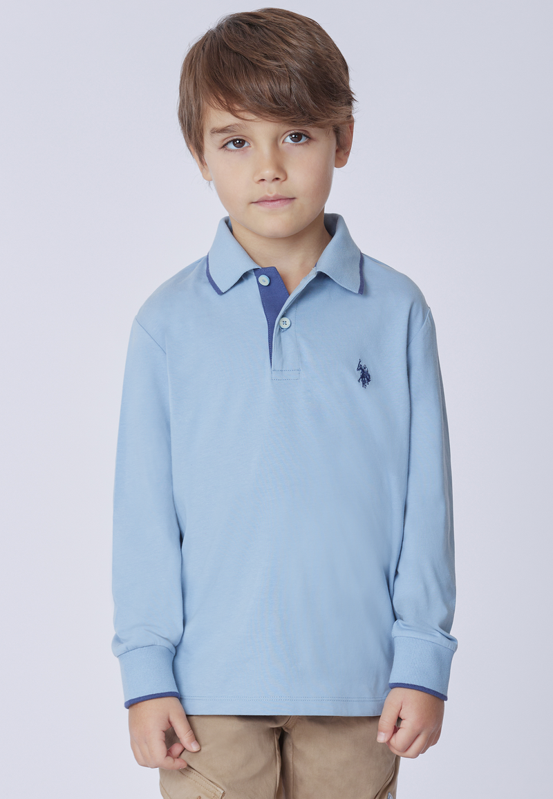 Polo shirt a maniche lunghe in cotone stretch con logo