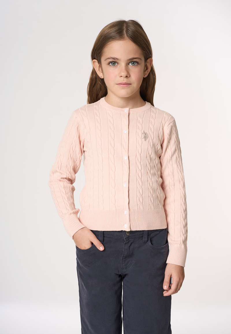 Cardigan girocollo a treccia