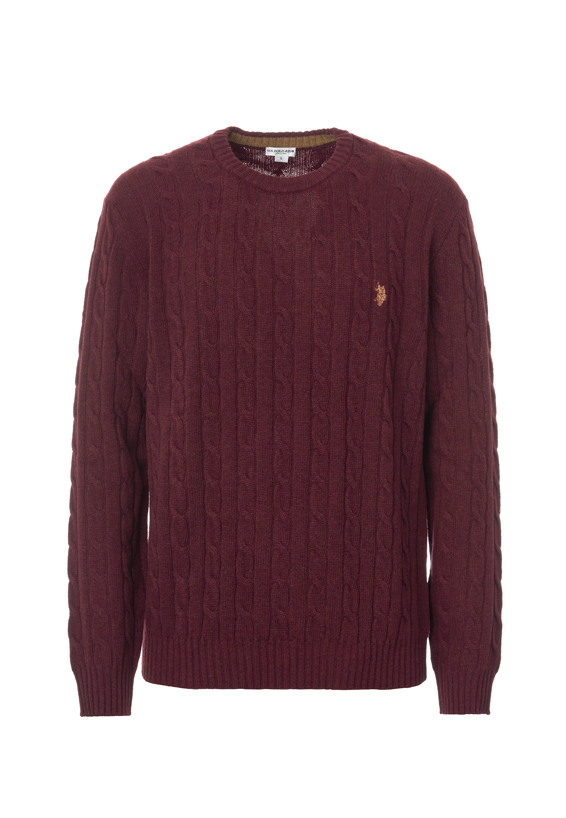 Maglia girocollo a treccia misto lana merino riciclata