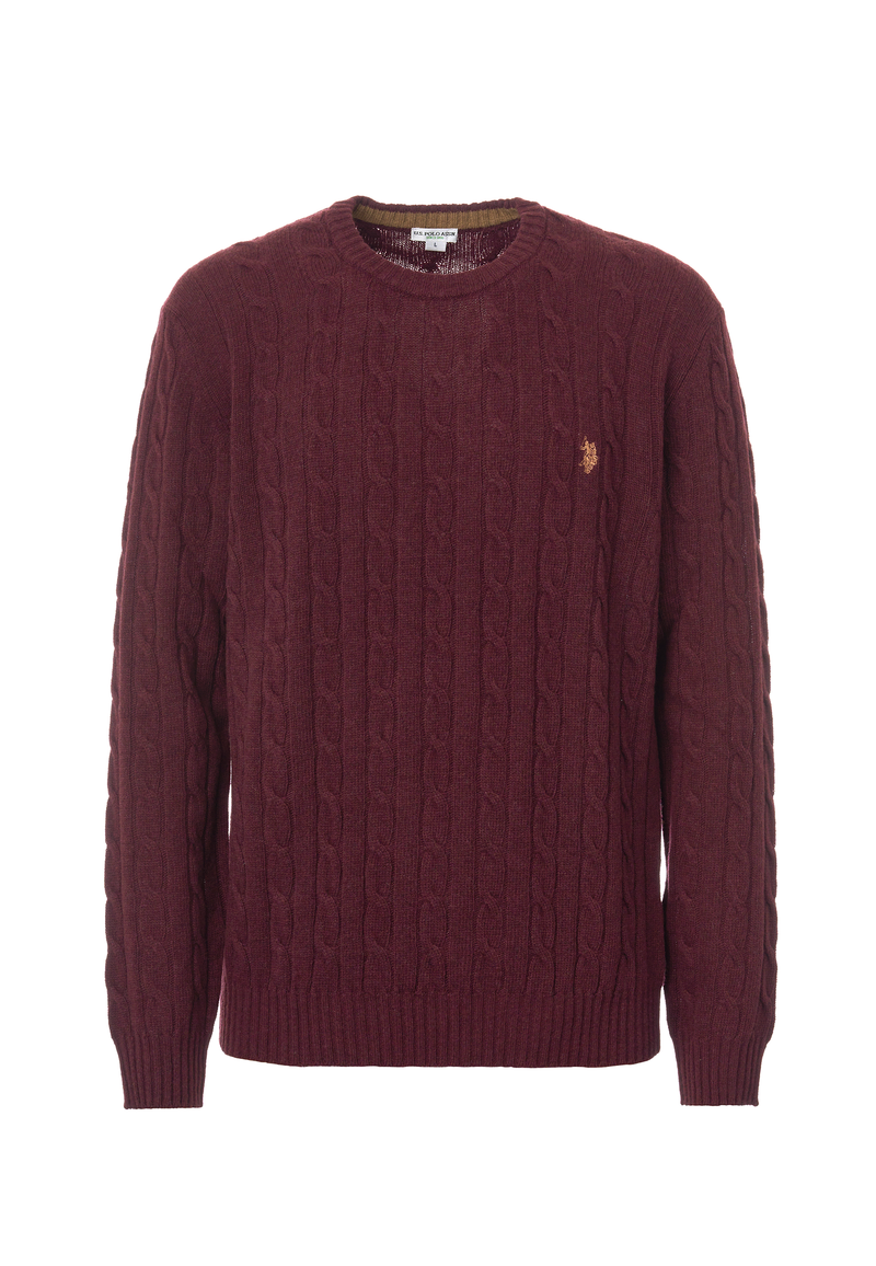 Maglia girocollo a treccia misto lana merino riciclata