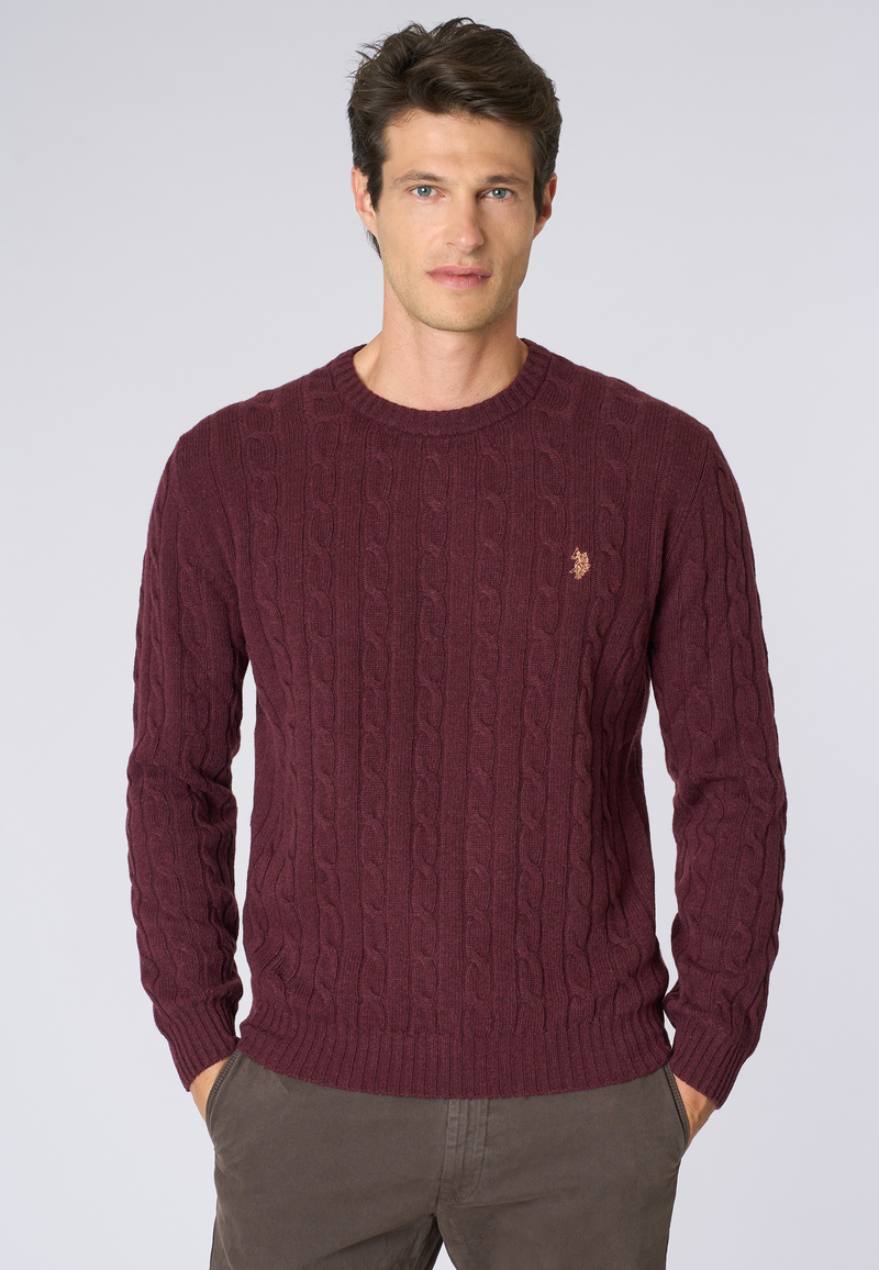 Maglia girocollo a treccia misto lana merino riciclata