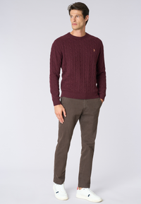 Maglia girocollo a treccia misto lana merino riciclata