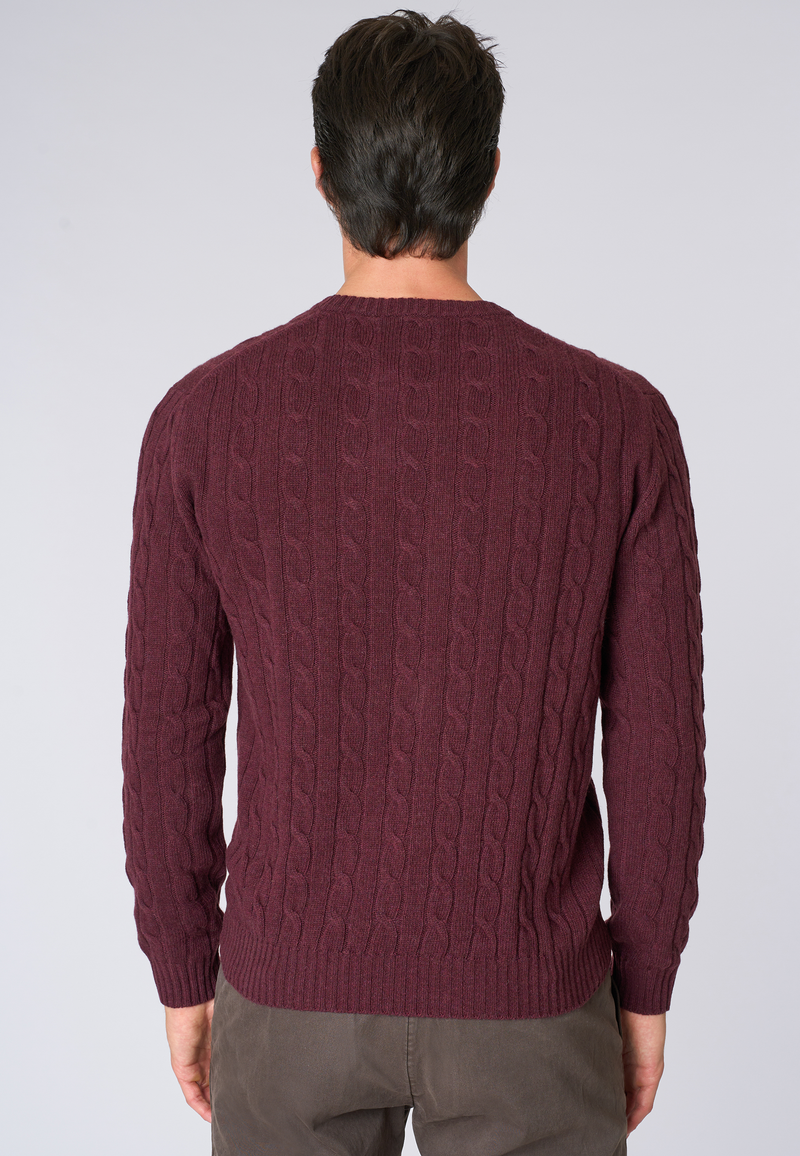 Maglia girocollo a treccia misto lana merino riciclata