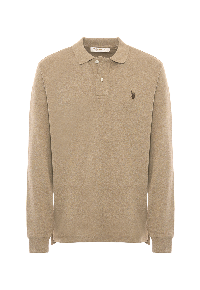 Polo shirt a maniche lunghe in cotone interlock melange