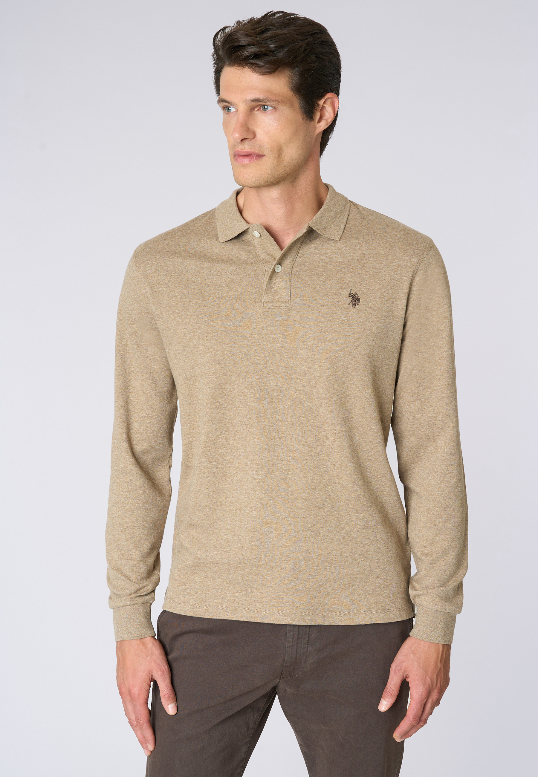 Polo shirt a maniche lunghe in cotone interlock melange