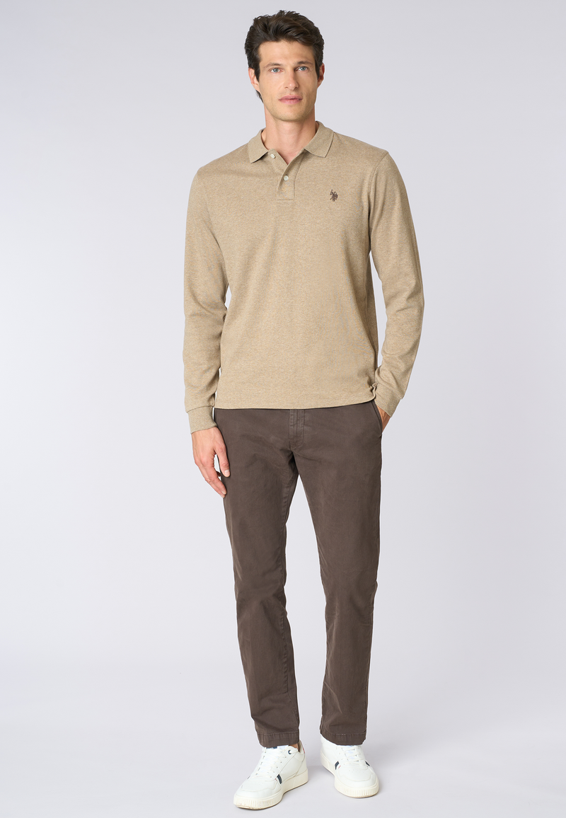 Polo shirt a maniche lunghe in cotone interlock melange