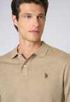 Polo shirt a maniche lunghe in cotone interlock melange