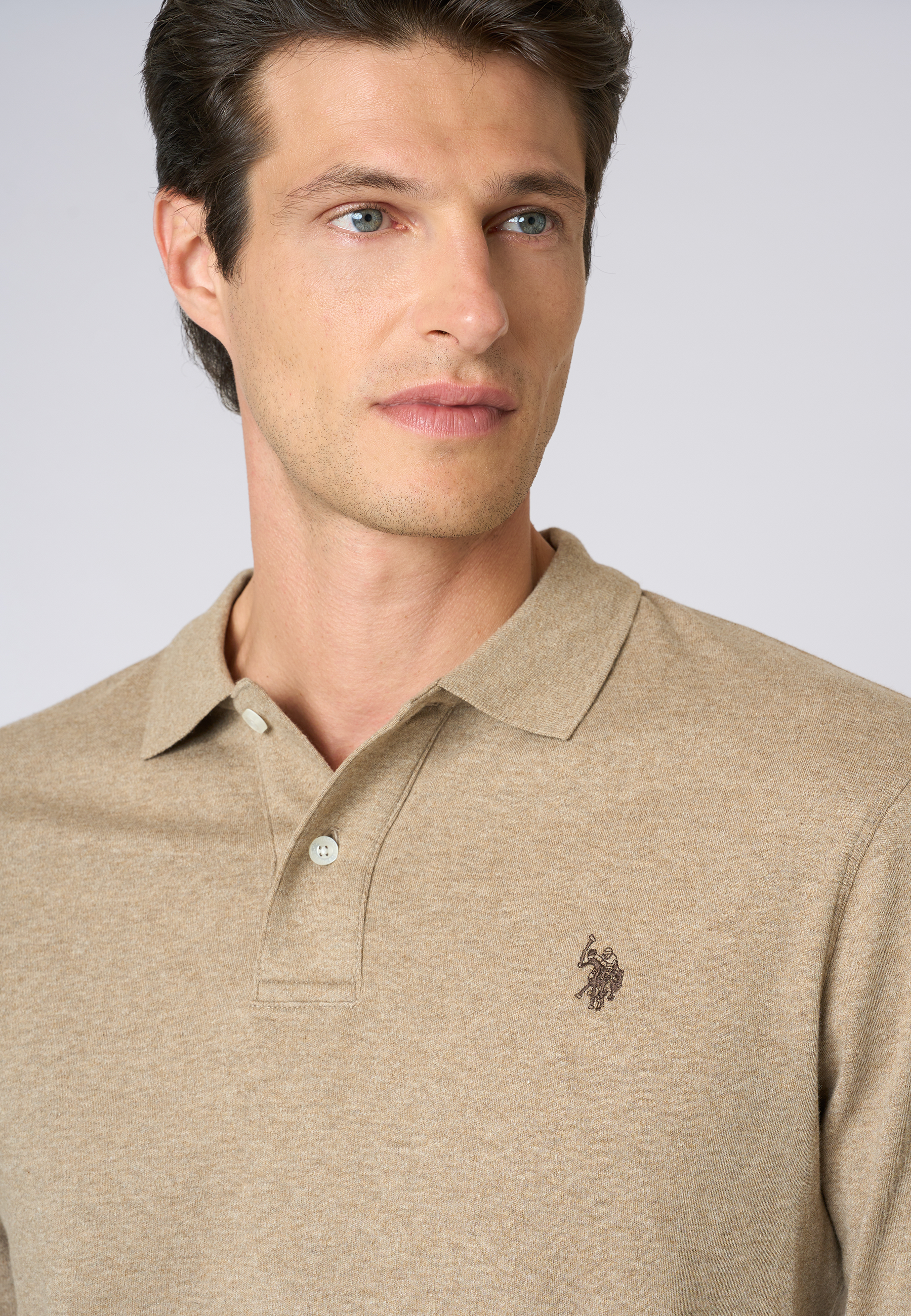 Polo shirt a maniche lunghe in cotone interlock melange