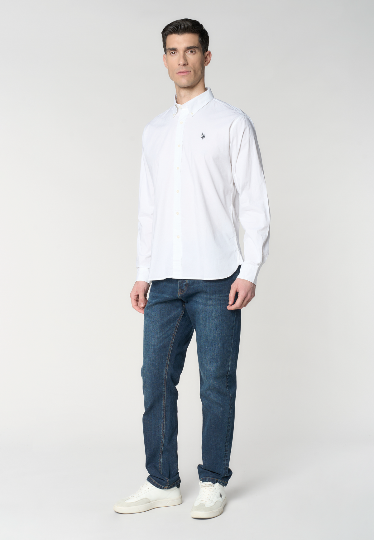 Camicia da uomo in cotone regular fit con colletto button down