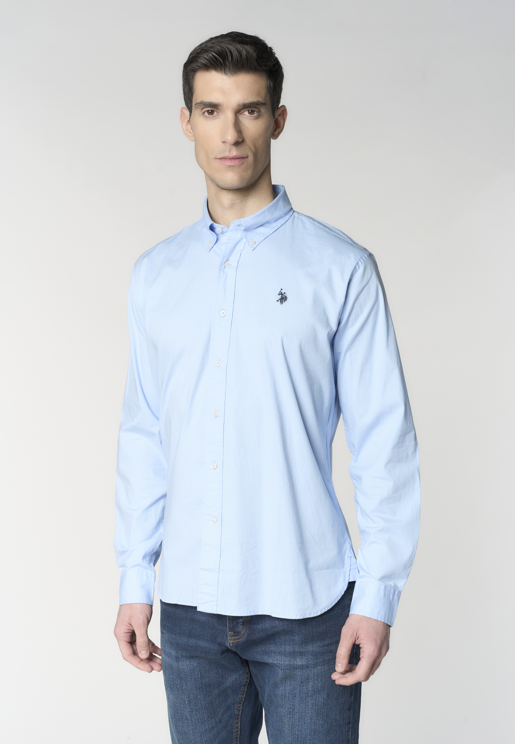 Camicia da uomo in cotone regular fit con colletto button down