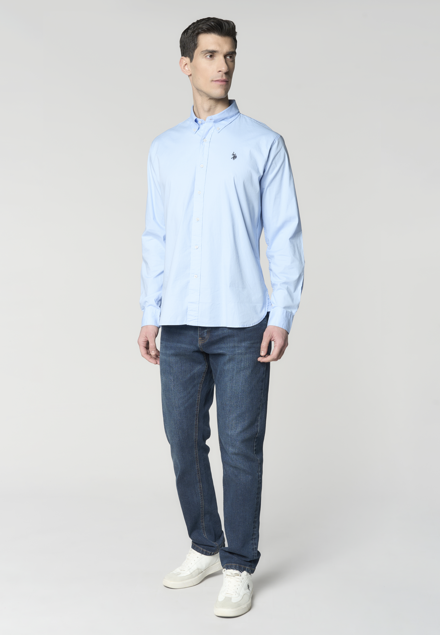 Camicia da uomo in cotone regular fit con colletto button down