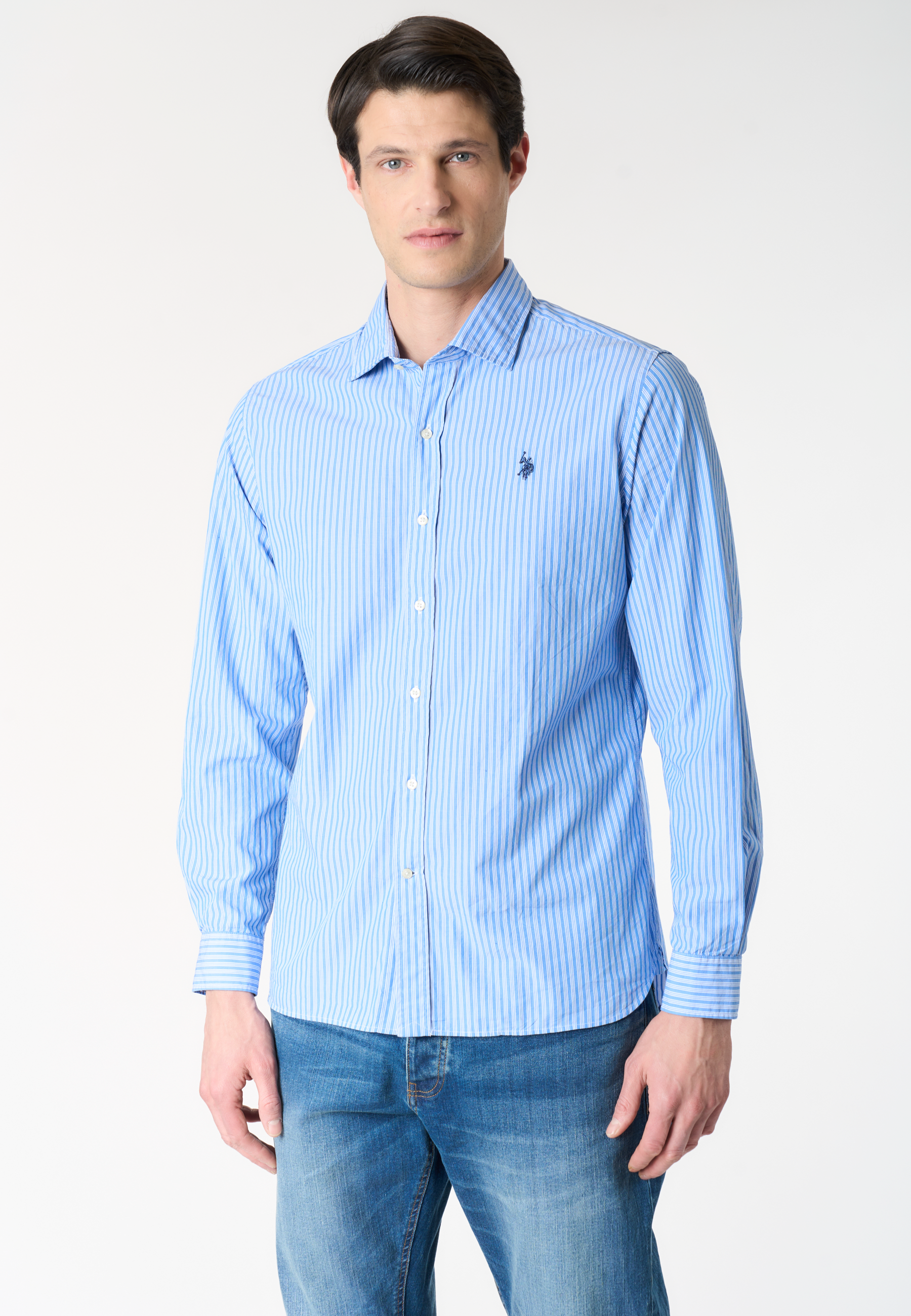Camicia da uomo slim fit a righe con colletto alla francese