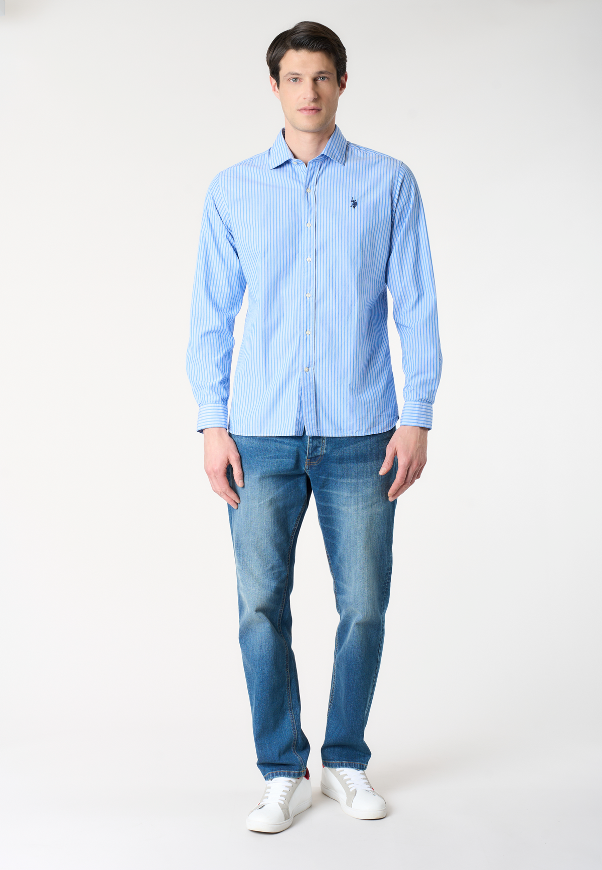 Camicia da uomo slim fit a righe con colletto alla francese