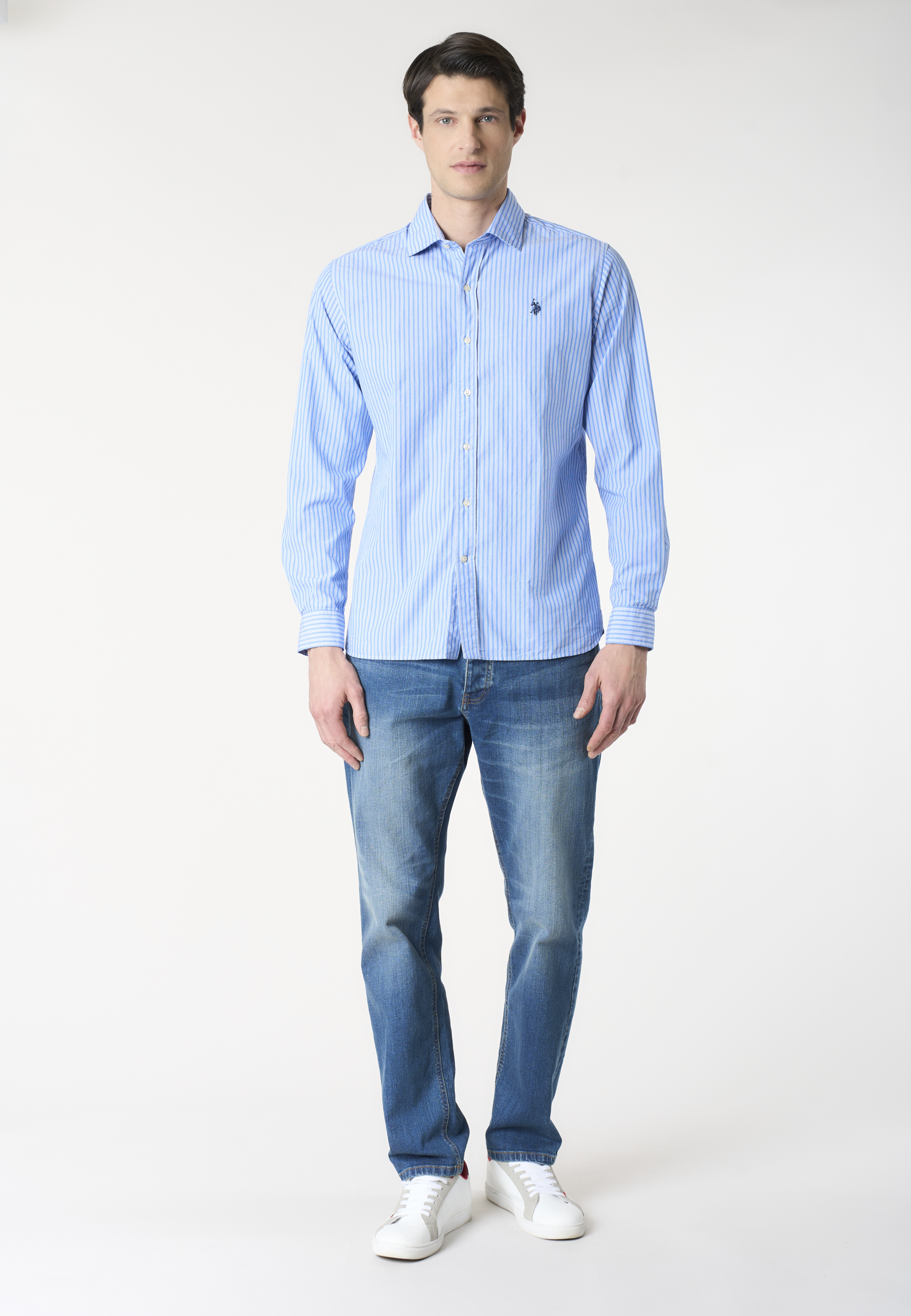 Camicia da uomo slim fit a righe con colletto alla francese