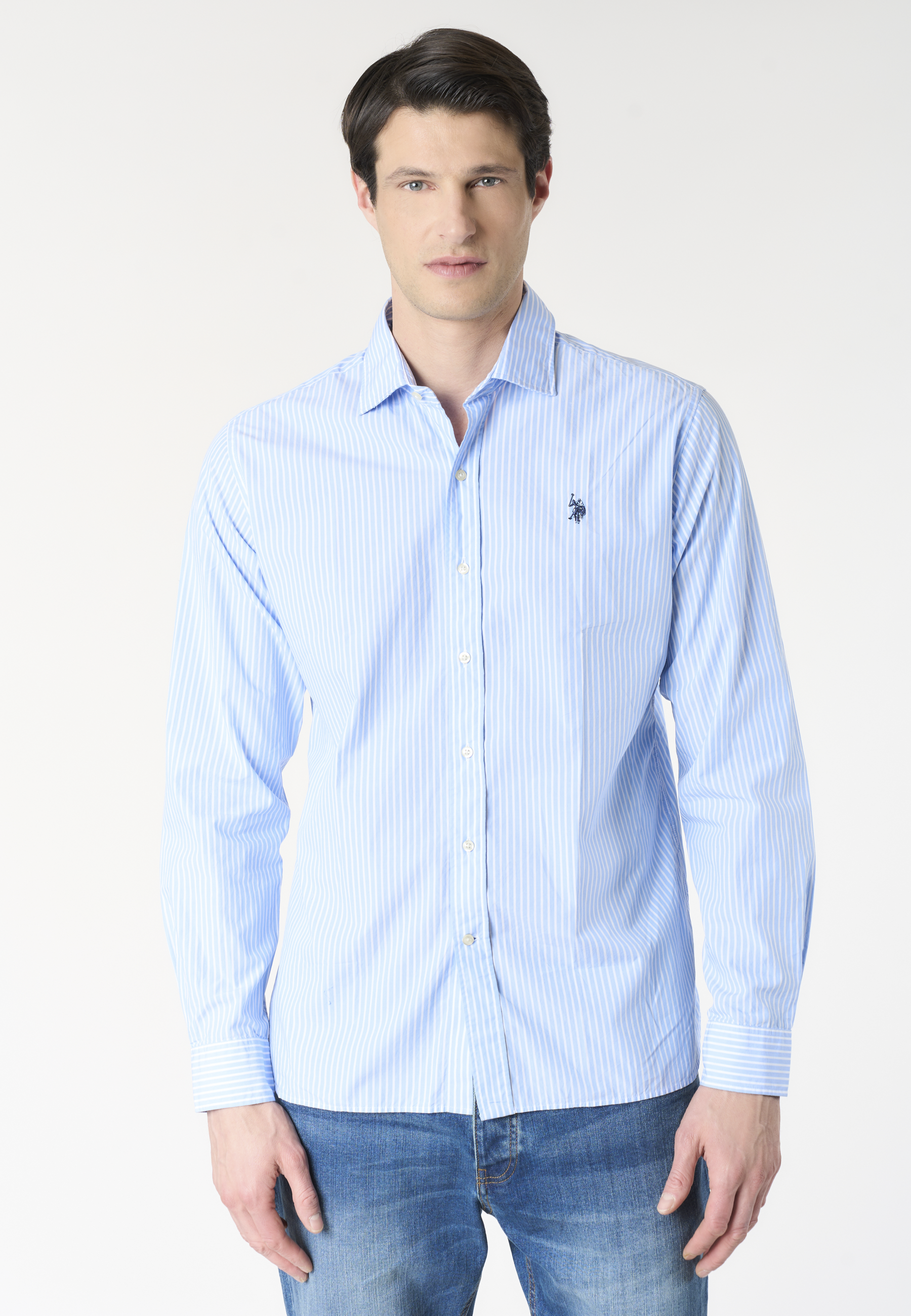 Camicia da uomo in cotone a righe con colletto alla francese