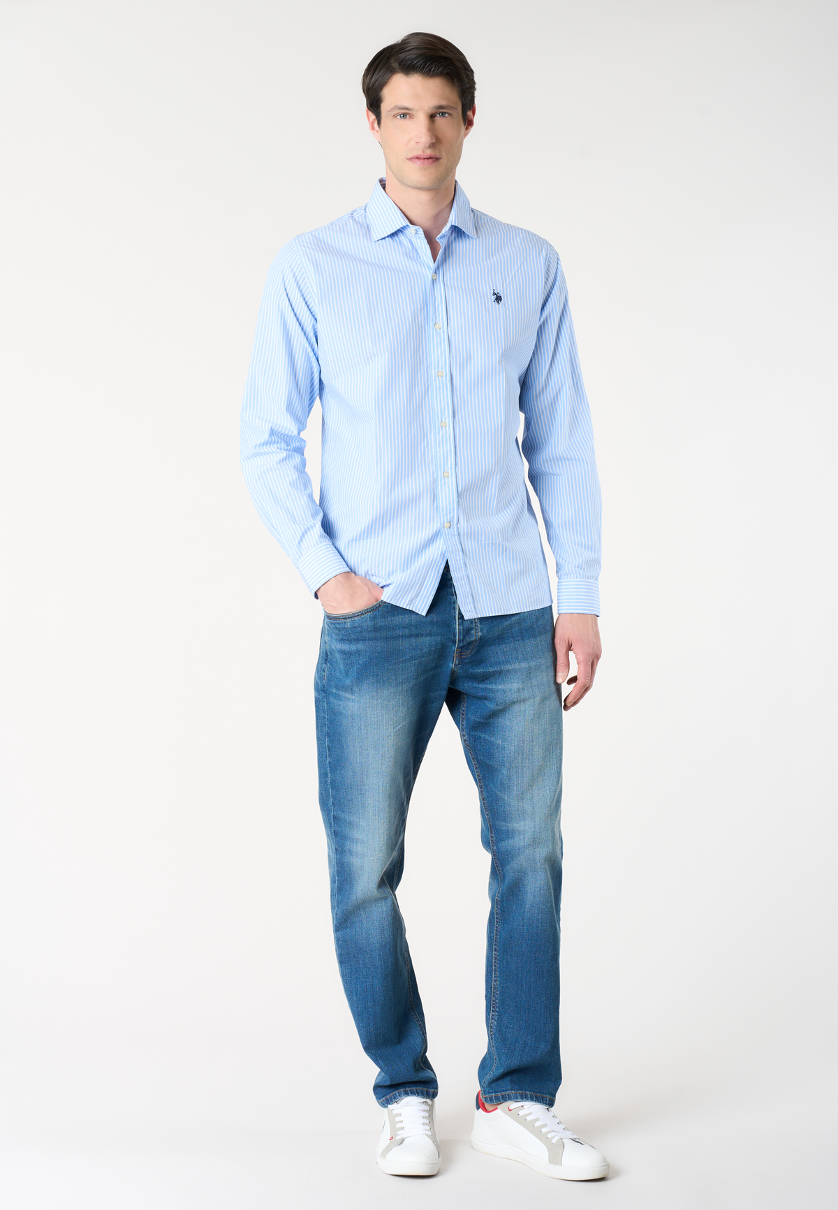 Camicia da uomo in cotone a righe con colletto alla francese